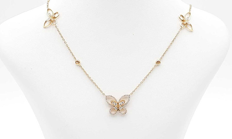 18k Yellow Gold Diamond Butterfly Necklace 35 Inch Ebwsxzdu 144020000377