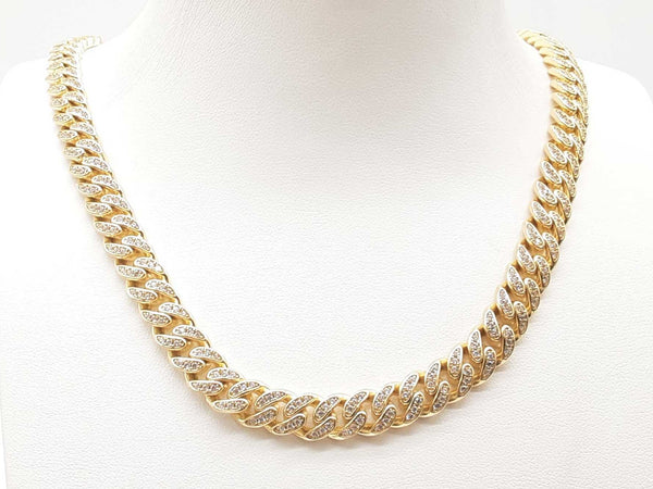 Gold Plated Silver Cz Cuban Link Chain 84.9 Grams 24 Inch Lhoxzde 144020014479