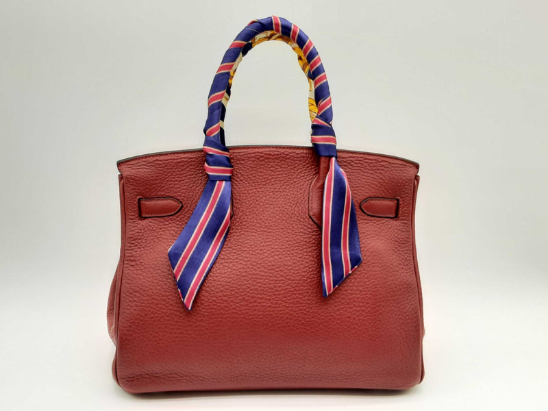 Hermes 35cm Rouge H Clemence Leather Palladium Plated Birkin Bag