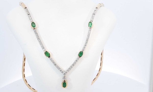 14k Yellow Gold Emerald & Diamond Necklace 16 Inch Ebrrxdu 144030005279