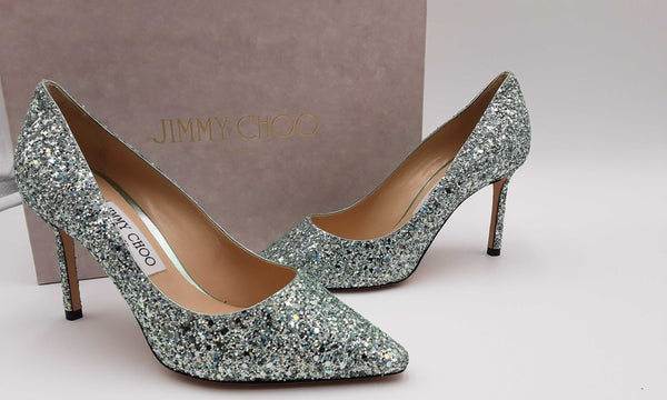 Jimmy Choo Miami Mint Glitter Romy 85 Heels Size 37.5 Mslcrsa 144010023729