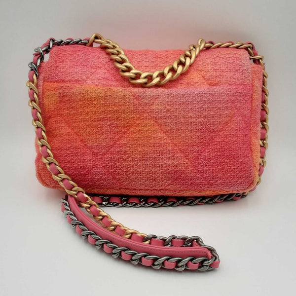 Chanel 19 Flap Bag Pink Orange Tweed Medium Shoulder Bag Mswzxzsa 144010026743