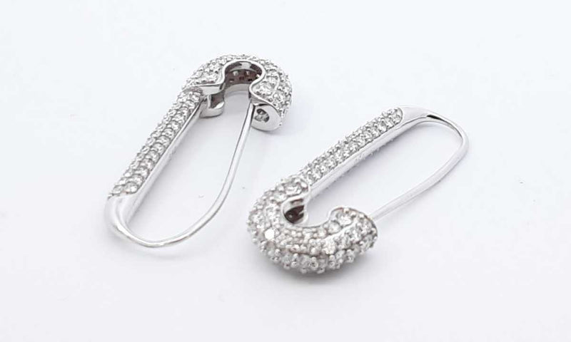 18k White Gold Diamond Safety Pin Earrings Ebolxzdu 144020000669