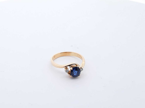 18 K Yellow Gold Sapphire & Diamond Ring Size 6 3.88 G 144010021682