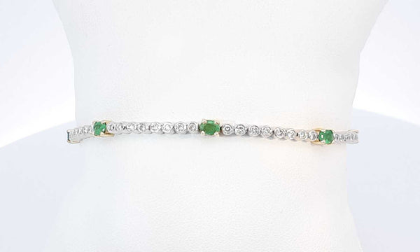 14k White Gold Diamond & Emerald Tennis Bracelet 6.5 Inch Ebpxzdu 144030005280