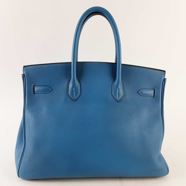 Hermes 35cm Birkin Blue Jean Clemence Palladium Handbag Doszzxde 144010018106