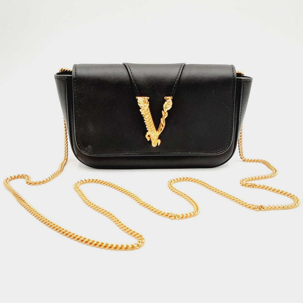 Versace Virtus Black Calfskin Leather Wallet On A Chain CBWXZSA 144010022778
