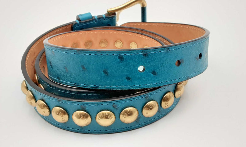 Louis Vuitton Limited Edition Blue Ostrich Skin Studded Belt Eboorsa  144010025793