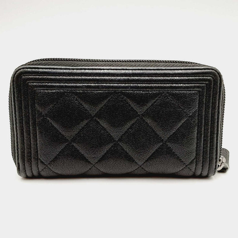 Chanel Boy Quilted Leather Black Zip Around Wallet CBPXZSA 144010025605