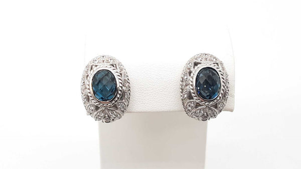 Judith Ripka Sterling Silver Cz Blue Topaz Clasp Earrings Lhlxzde 144020012449