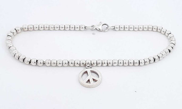 Tiffany & Co. Sterling Silver Peace Sign Bead Bracelet 6 Inch Ebpxsa144010029748