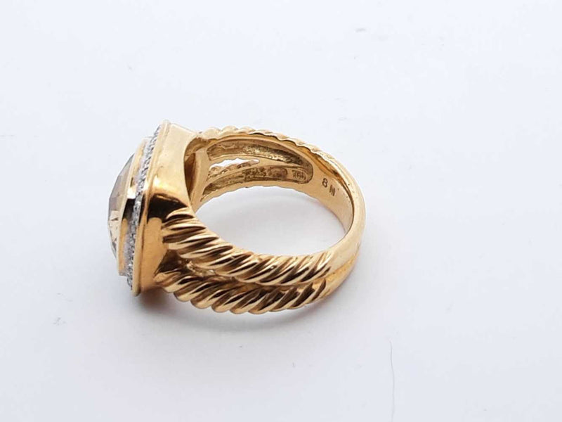 David Yurman 18k Yellow Gold 13.5g .33ctw Diamond & Champagne Citrine Ring Size 8 Lhsrzde 144020006701