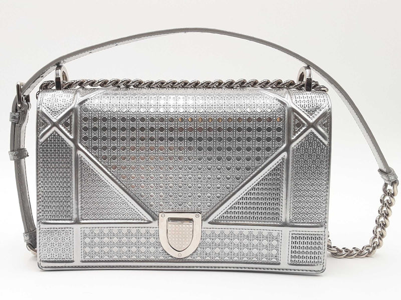 Christian Dior Medium Metallic Silver Diorama Flap Bag (LXZX) 144010023274 CB/SA