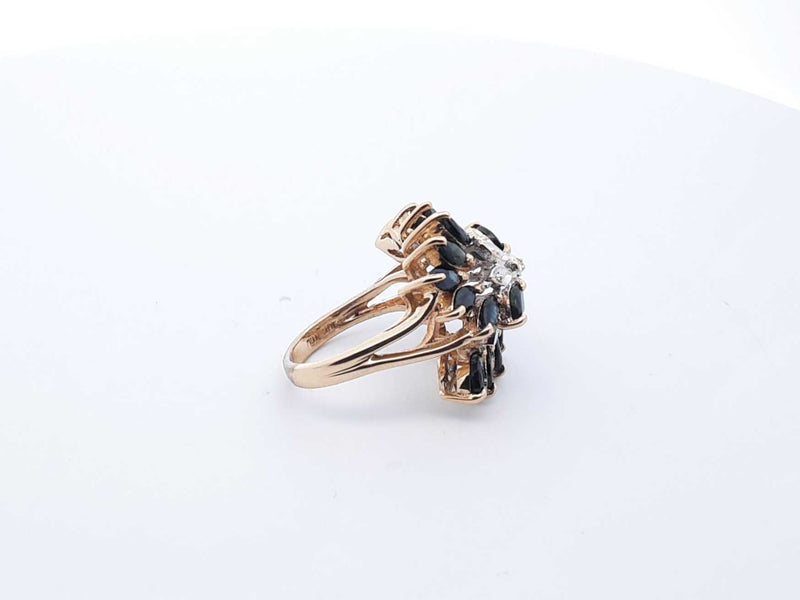 10K Two Tone Gold Vintage Sunburst Ring 7.5 Grams Diamond & Sapphires Size 6.25 (LRX) 144020005920 LH/DE
