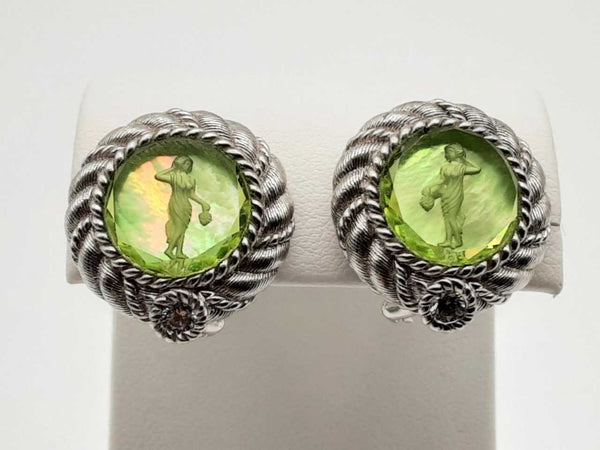 Judith Ritka Sterling Silver Green Glass Clasp Stud Earrings Doixde 144020012782
