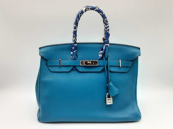 Hermes Birkin 35 Blue Clemence Palladium Hardware Handbag Doszxzde 144030000083