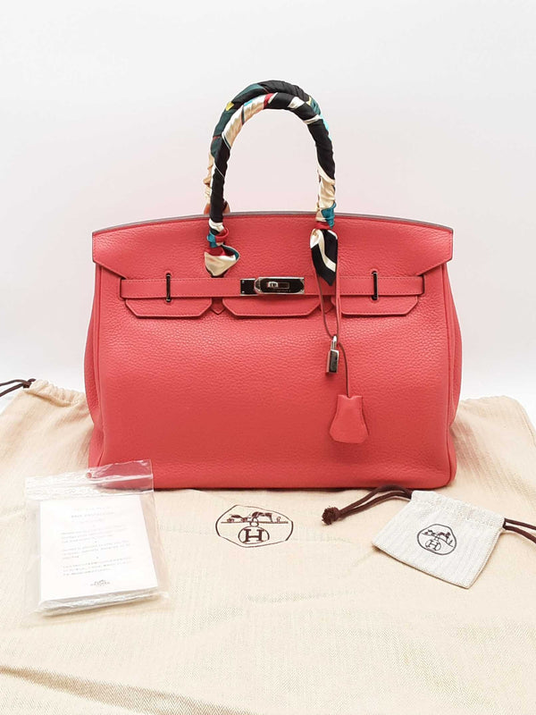 Hermes Birkin 35cm Red Clemence Palladium Handbag Dosorxde 144020000998