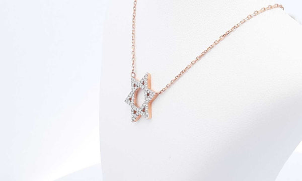14k Rose Gold Star Of David Lab Grown Diamond Necklace Eblcedu 144020004842