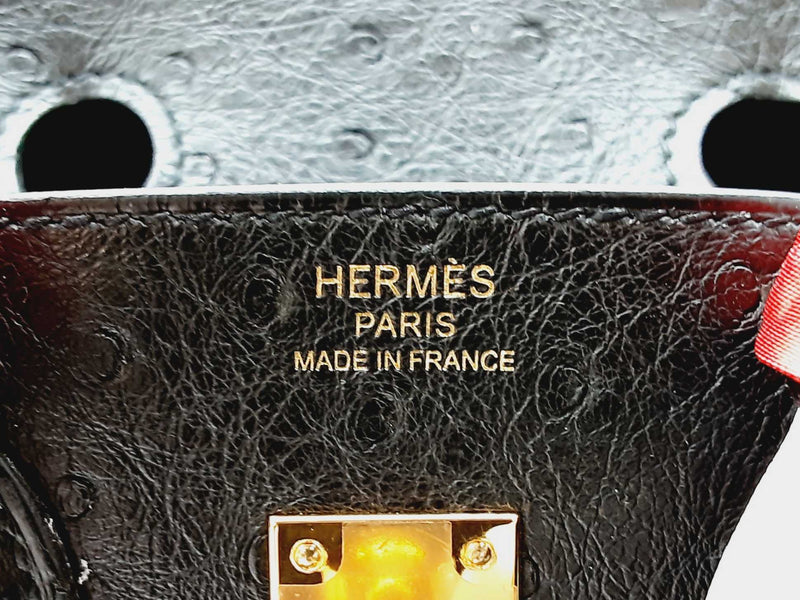 Hermes Birkin 25CM Black Noir Ostrich With Gold Hardware Handbag (WWXZX) 144020004388 DO/DE